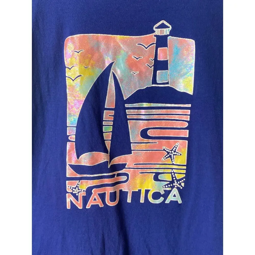 Nautica Girls Blue Sailboat Flutter Sleeve T-shirt Size 16 X-Large